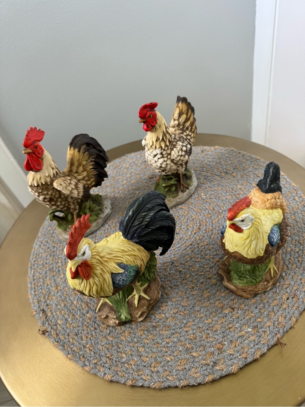 Set of 4 Hand-Porcelain Painted Rooster Chicken Figurines Lefton China & Homeco